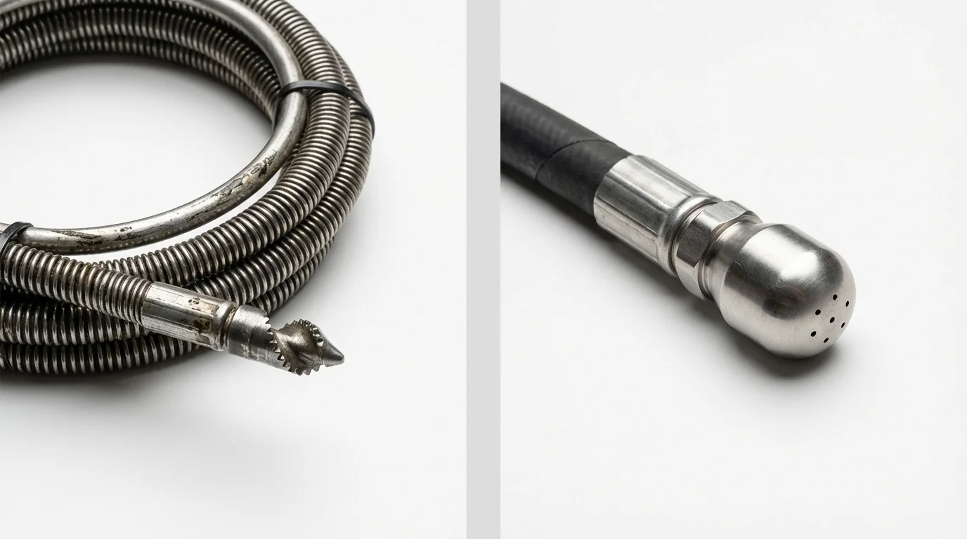 Drain snake cable and hydro jetting nozzle used for drain cleaning in Lemoyne, PA