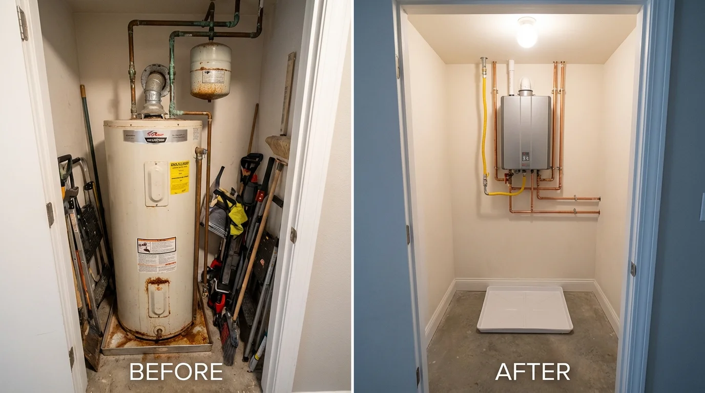 Tank water heater versus wall-mounted tankless unit comparison for Lemoyne, PA homeowners