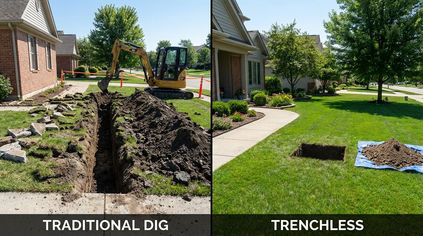Trenchless sewer repair with minimal yard damage versus traditional excavation in Lemoyne, PA